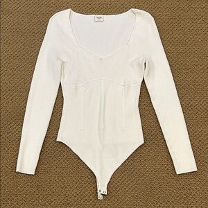 Abercrombie & Fitch Corset Sweetheart Sweater Bodysuit Large Cream Long Sleeves